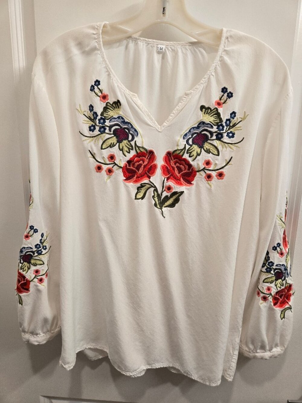Rose Embroidered Peasant Blouse